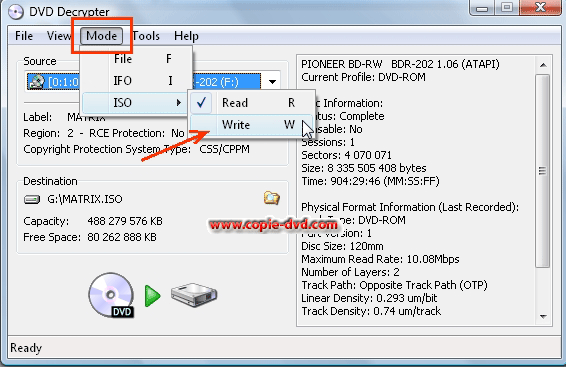 DVDdecrypter Mode ISO Write