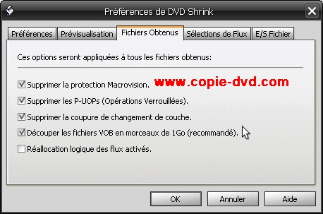 DVD Shrink onglet fichiers obtenus